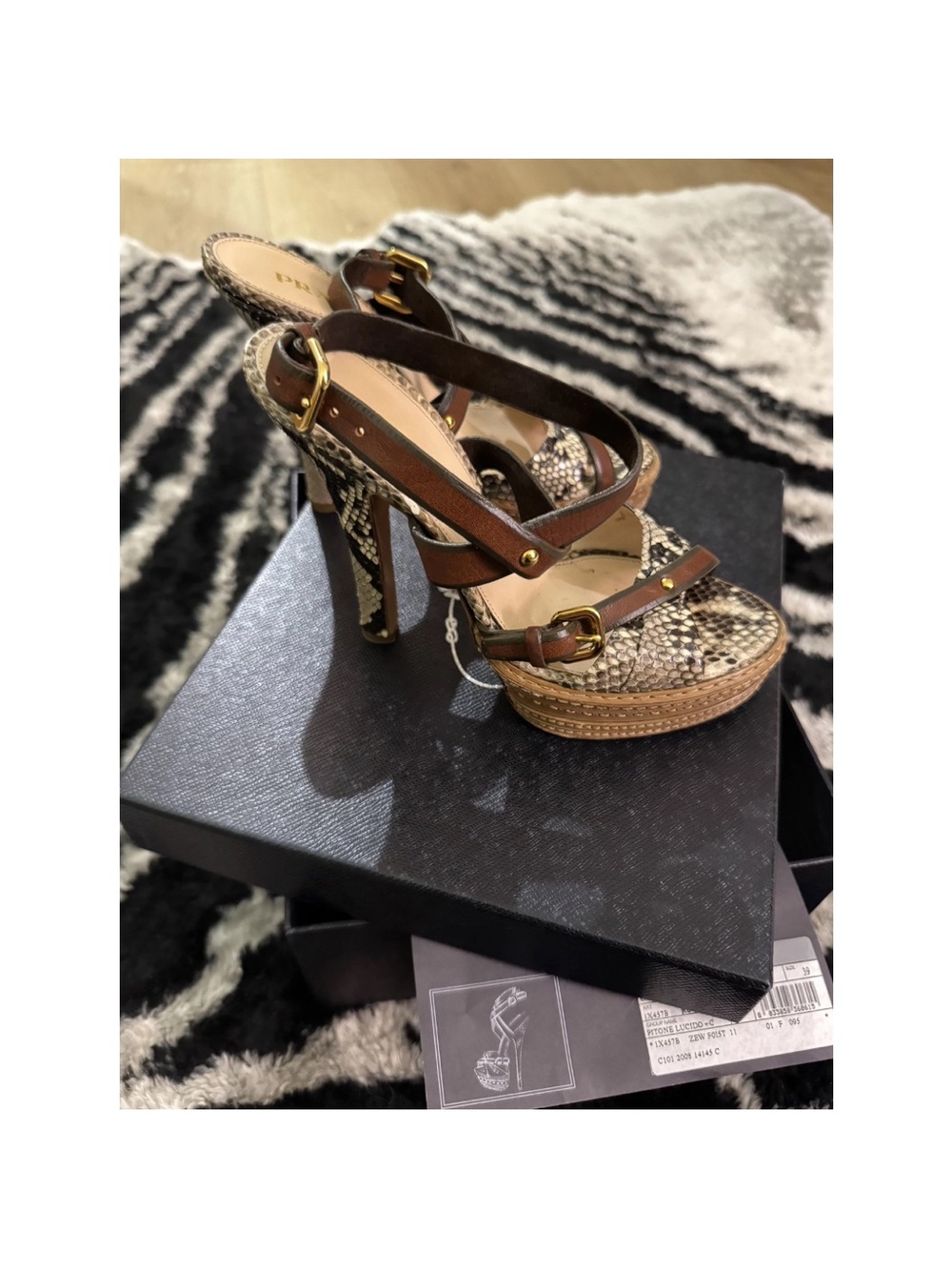 Prada Women’s Brown Snake-Print Platform Sandals